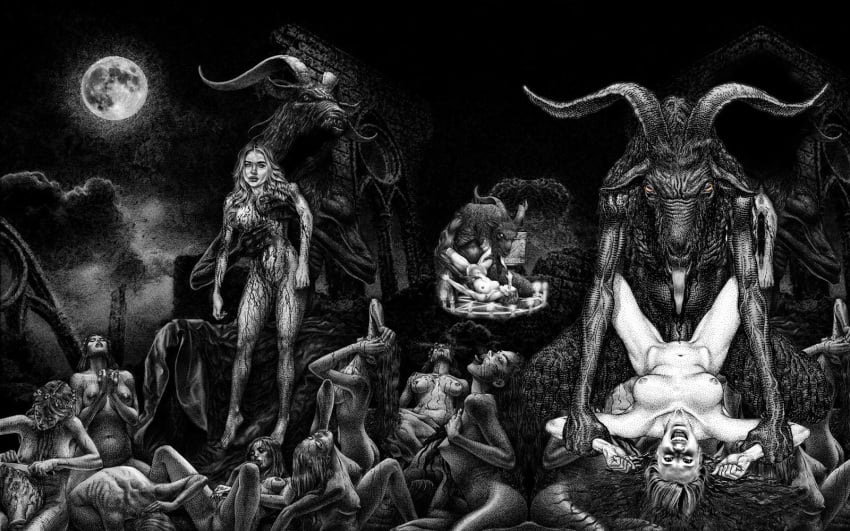 baphomet breasts codex_gigas demon demon_cock devil goat horns horns_and_hooves interspecies monster_cock multiple_girls multiple_males nude_female questionable_consent rape ritual_sacrifice ritual_sex satan satanic succubus vaginal_sex zoophilia