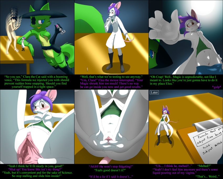 anthro arokha clara elea eyeofcalamity feline female fur furry giantess hetero hotpants human lab macro_female magic male male/female micro micro_female micro_in_vagina micro_insertion micro_male micro_on_macro mouse pussy rodent shrinking unbirthing vagina vaginal_penetration vore