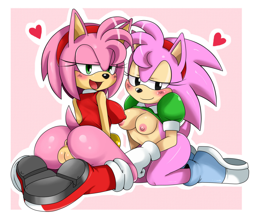 2011 amy_rose anus ass big_breasts black_eyes black_nose boots bottomless bracelet breasts classic_amy_rose clothing female gloves green_eyes hair headband heart hedgehog jewelry kneeling looking_at_viewer nipples open_mouth pink_hair presenting presenting_hindquarters pussy sega short_hair smile sonic_(series) sonic_cd sonic_generations sonic_team sonic_the_hedgehog_(series) sssonic2 tight_clothing