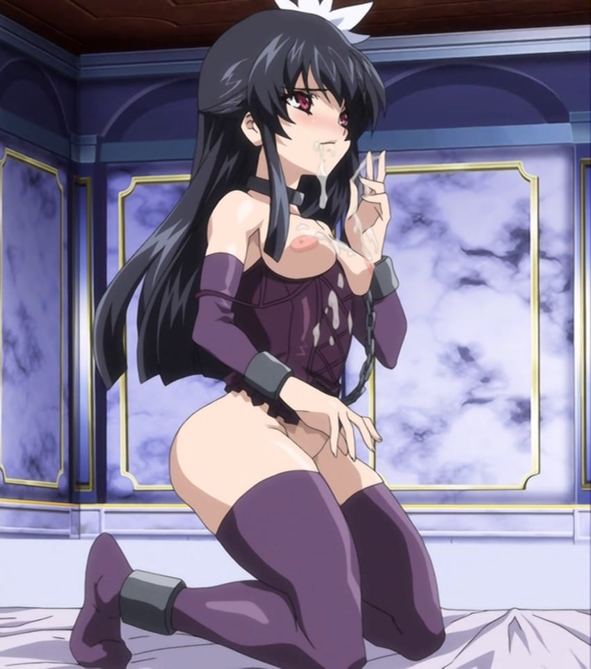 1girls 2011 bed black_hair black_lilith breasts cecil_von_gielen cum female female_only human human_only legwear long_hair nipples panorama purple_legwear red_eyes screen_capture screencap seshiru_von_gielen small_breasts space_pirate_sara thighhighs uchuu_kaizoku_sara