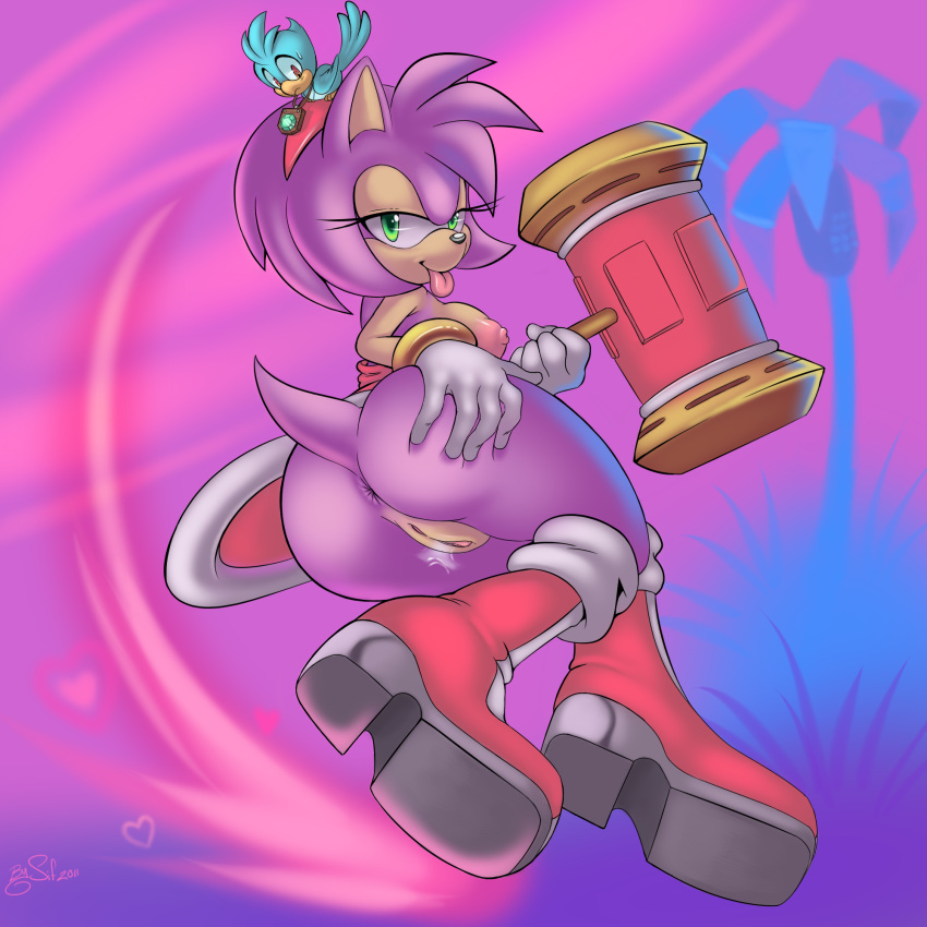 1girls amy_rose anus avian bird boots breasts butt chaos_emerald dat_ass eulipotyphlan flicky hammer hedgehog looking_back melee_weapon piko_piko_hammer pose pussy pussy_juice sega sideboob sif_(artist) solo sonic_(series) sonic_adventure sonic_team sonic_the_hedgehog_(series) tail tongue tongue_out uncensored vagina video_games war_hammer weapon