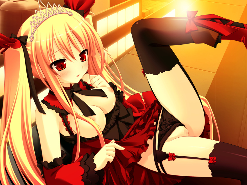 blonde_hair bloody_rondo censored game_cg luna_freed_queen makita_maki nipples oppai panties red_eyes solo tiara tied_hair twintails vagina