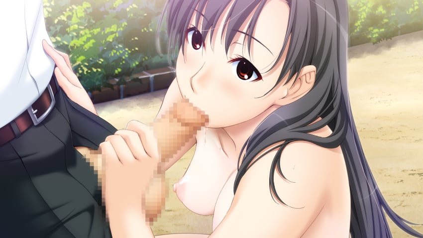 big_sister black_hair breasts brother_and_sister censored fellatio female game_cg hair human incest ino little_brother long_hair male nipples older_female older_sister oral penis sister_scheme_2 straight yanagawa_amane younger_brother younger_male