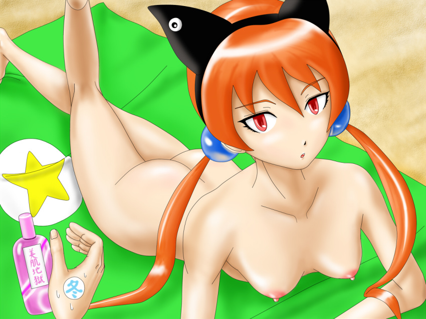 alisa_southerncross animal_ears arisa_southerncross ass breasts cat_ears keroro_gunsou low_twintails nipples nude orange_hair sweat tied_hair twintails