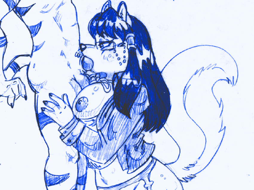 anthro blue breasts canine clothed_sex deep_throat deepthroat fellatio female fur furry glasses lonbluewolf male oral oral_sex penis raven_hunt sex tail teacher trigger wolf