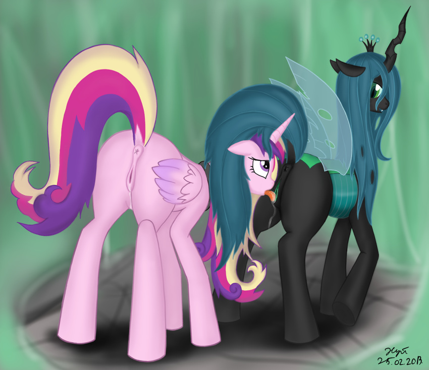 alicorn anus ass equine female friendship_is_magic hair horn horse licking my_little_pony pony princess_cadance_(mlp) pussy queen_chrysalis_(mlp) smooth_skin tongue wings xyi yuri