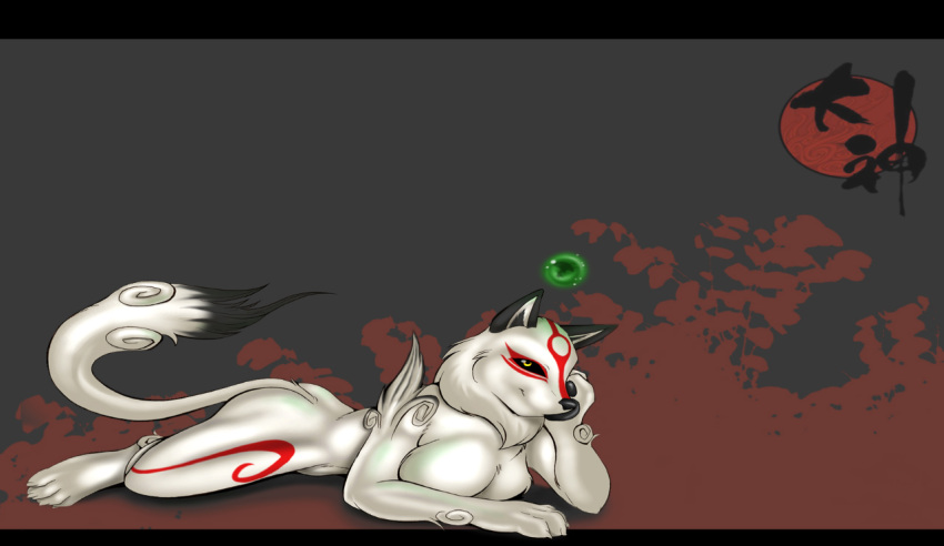 amaterasu ass breasts cleavage deity female issun markings okami open_eyes pose tail video_games yellow_eyes