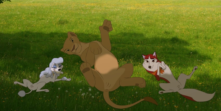 anatomically_correct anatomically_correct_pussy anus balto_(film) canine canine_pussy color day disney feline feline_pussy female feral fur georgette jenna lion lioness lying nala oliver_and_company on_back outdoors pussy spread_legs spreading the_giant_hamster the_lion_king