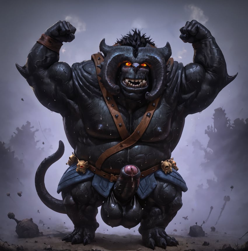 1boy ai_generated balls bara black_body booster_rex bular civitai daddy dreamworks flexing full_body furry furry_male male male_focus male_only monster monster_boy muscular muscular_male nipples nsfw nudity pectorals penis red_eyes sharp_teeth solo standing tail teeth testicles trollhunters uncensored veins