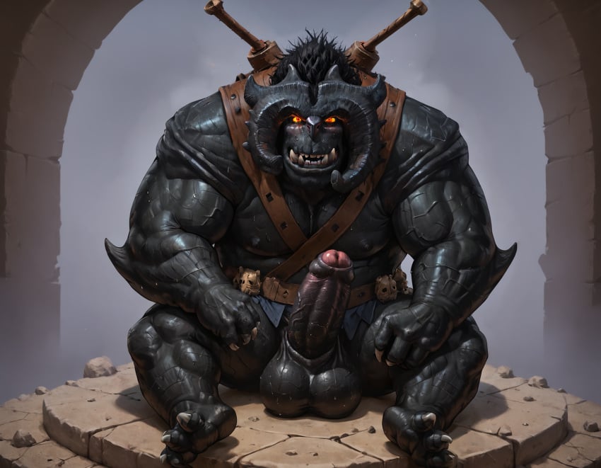 1boy ai_generated balls bara black_body booster_rex bular civitai daddy dreamworks erection full_body furry furry_male looking_at_viewer male male_focus male_only monster monster_boy muscular muscular_male nipples nudity pectorals penis red_eyes sharp_teeth sitting solo tail teeth testicles trollhunters uncensored veins