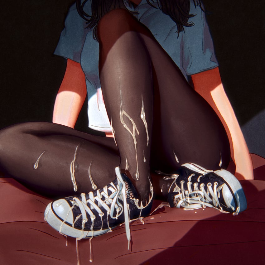 converse converse_shoes cum cum_on_leg legs legs_crossed legwear pantyhose shoejob shoes_on sneakers thighs versecon