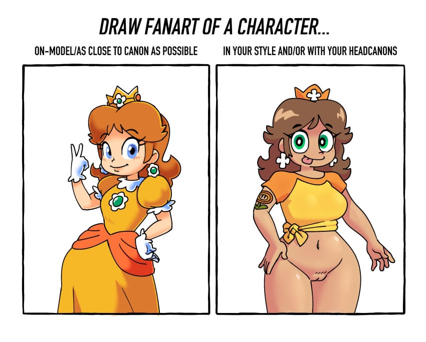 bottomless brown_hair female mario_(series) nebularts nintendo princess_daisy pussy royalty thighs