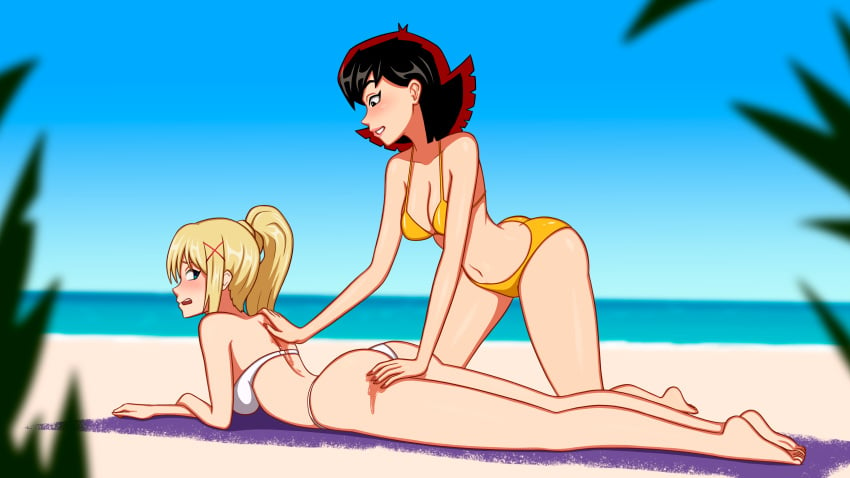 2girls anoneysnufftan applying_sunscreen avengers beach beach_towel bikini blonde_hair blue_eyes darkness_(konosuba) embarrassed female female_only humiliation imminent_death janet_van_dyne killer_lotion kono_subarashii_sekai_ni_shukufuku_wo! lotion marvel massage murder ocean oil peril punishment red_hair rubbing sand seaside sinfulline sky snuff summer sunbathing sunscreen swimsuit the_avengers:_earth's_mightiest_heroes towel wasp_(earth's_mightiest_heroes) wasp_(marvel)