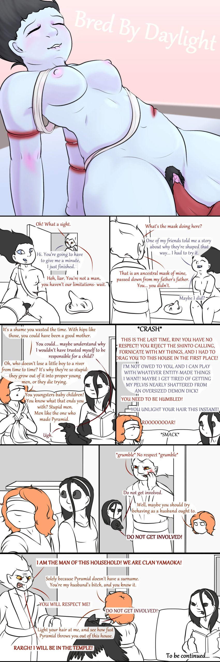 bred_by_daylight carmina_mora comic dead_by_daylight demonettem dialogue ghost_girl hairy_pussy kazan_yamaoka looking_pleasured masturbating masturbation rin_yamaoka rin_yamaoka_(dead_by_daylight) sally_smithson sex_toy text the_artist the_nurse the_oni the_spirit_(dead_by_daylight)