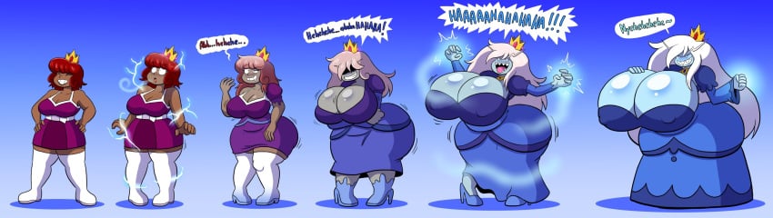 adventure_time alternate_ass_size alternate_breast_size bimbo bimbofication blue_skin breast_expansion breasts_bigger_than_head crown dress female female_only grepstrash hourglass_expansion hourglass_figure huge_ass huge_breasts ice_queen_(adventure_time) identity_death laugh laughing massive_breasts original original_character prinnydood transformation white_hair