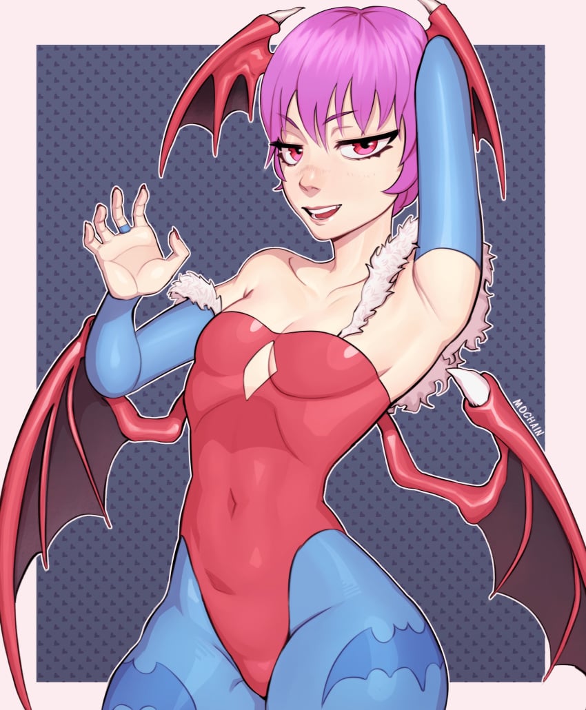 1girls 2024 2025 2d 2d_(artwork) capcom darkstalkers female jpeg jpg lilith_aensland mochain purple_hair red_eyes red_nails short_hair succubus tagme