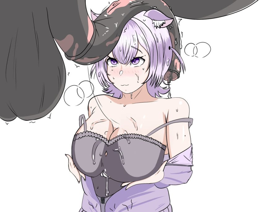 1animal 1girl 1horse animal_penis bhdptopnotch12 hololive hololive_gamers hololive_japan horse horse_penis horsecock large_breasts nekomata_okayu paizuri paizuri_under_clothes purple_eyes purple_hair virtual_youtuber vtuber zoophilia