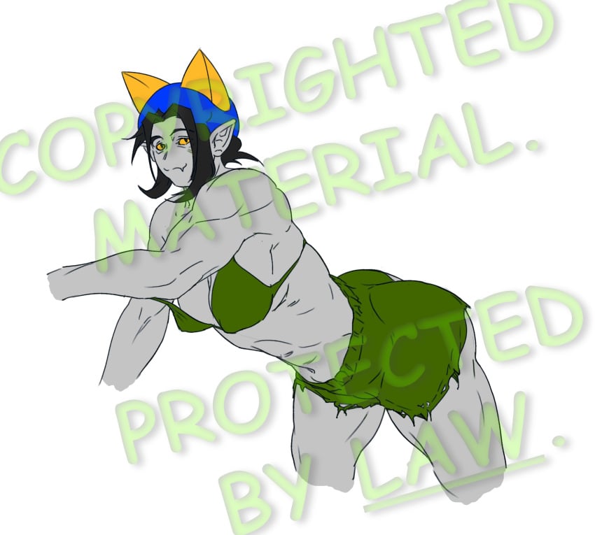 1girls :3 alien alien_humanoid black_hair black_hair_female booty_shorts bra bra_strap cat_tail clothed clothed_female color colored colored_skin comedy female female female_focus female_only grey_skin grey_skin homestuck homestuck_troll horn horns humanoid iloveyou_mob iloveyoumob long_ears meme muscles muscular muscular_male nepeta_leijon no_background redraw sharp_ears short_shorts shorts solo solo_female troll watermark