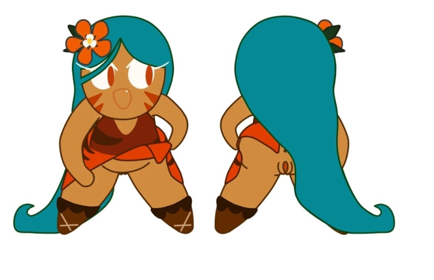 ass blue_hair cookie_run cookie_run_kingdom female flower_in_hair showing_ass solo_female tiger_lily_cookie tobiastns_(artist)