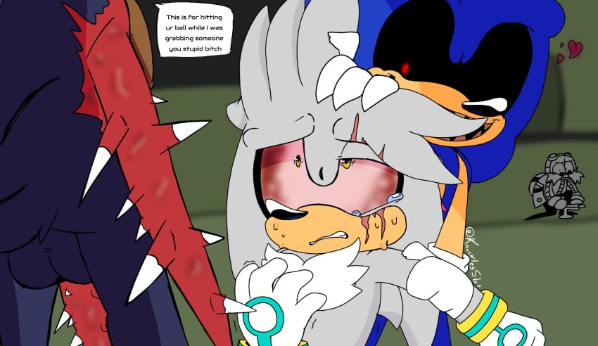 dr_eggman eggman holding_head kolossos kolossos_(td) looking_at_another looking_up mutated_penis penis silver_the_hedgehog sonic.exe_(character) sonic.exe_2(character) sonic.exe_the_disaster spiked_arm spiked_penis