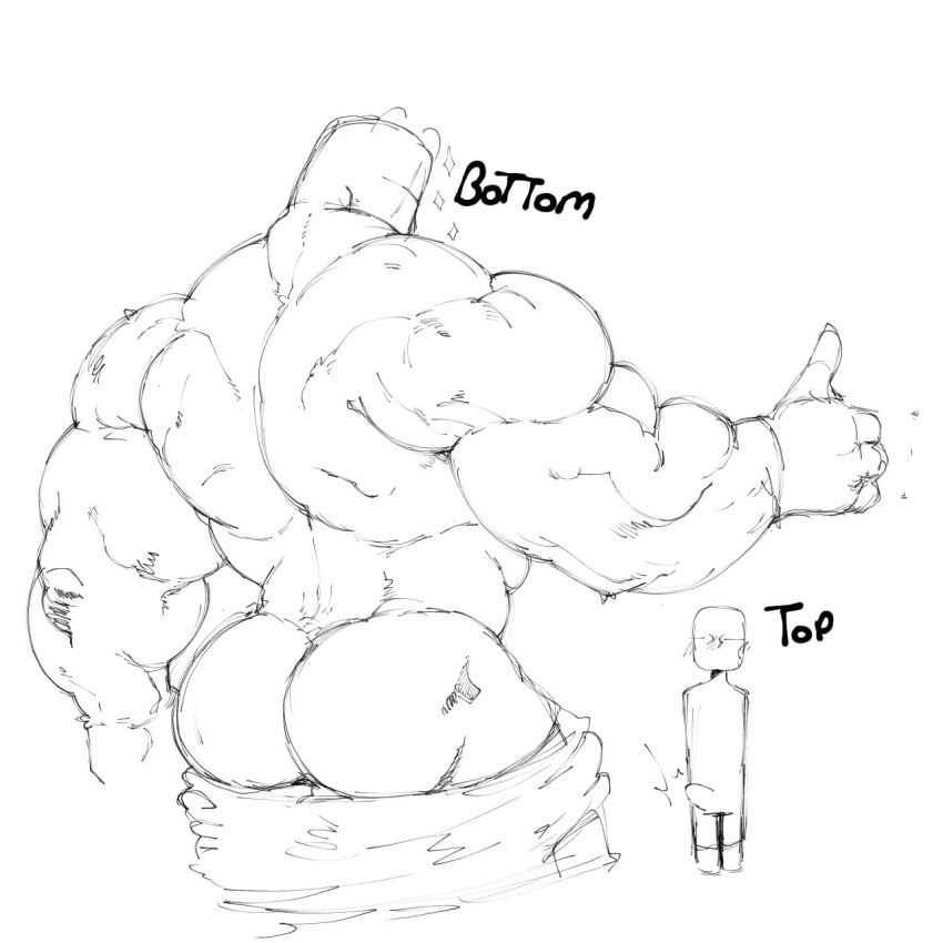 2boys abbamusa410791 ass back_muscles back_view backsack bara big_butt erection gay humanoid male male/male male_only muscular muscular_male pants_down partially_clothed size_difference sketch smaller_male