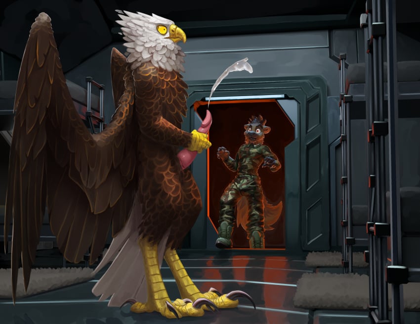 2025 absurd_res accipitrid accipitriform alcander animal_genitalia animal_penis anthro athletic athletic_anthro athletic_male avian avian_feet bald_eagle beak bird bodily_fluids brown_body brown_eyes brown_feathers brown_fur claws cloaca cloacal_penis clothed clothing constricted_pupils cum cum_in_air cumshot detailed_background dsw7 duo eagle ejaculation erection feathered_wings feathers feet fingers fully_clothed fur genital_fluids genitals hi_res hyena inside jarl_hyena male mammal masturbation nude nude_anthro nude_male open_mouth penis pupils sea_eagle small_pupils spotted_hyena standing standing_masturbation surprise surprised_expression tail tail_feathers talon_hands talons teeth toes walk-in white_body white_feathers wings yellow_eyes