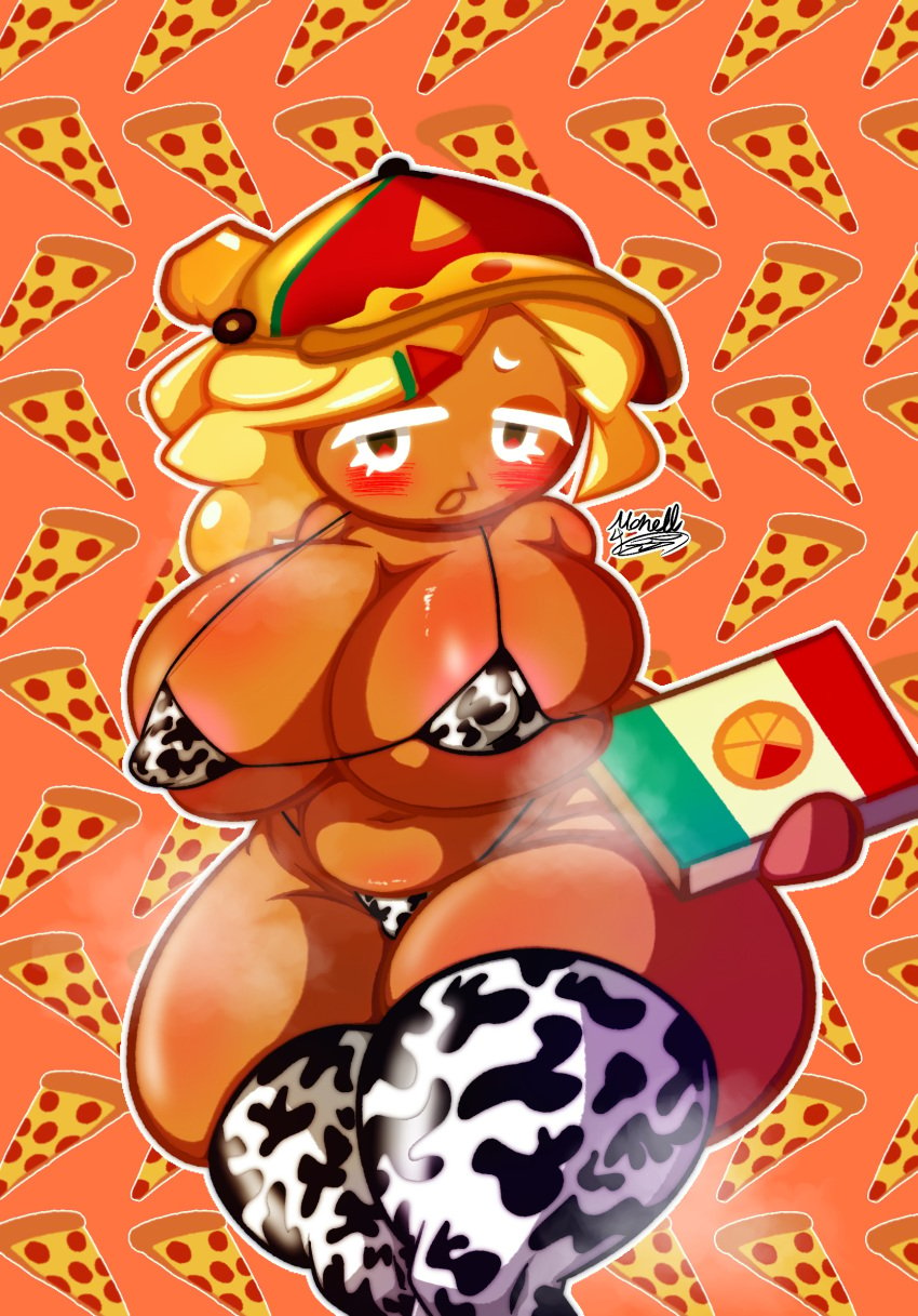 big_breasts bikini cookie_run cookie_run_ovenbreak cow_print m0nell pizza_cookie pizza_girl tagme