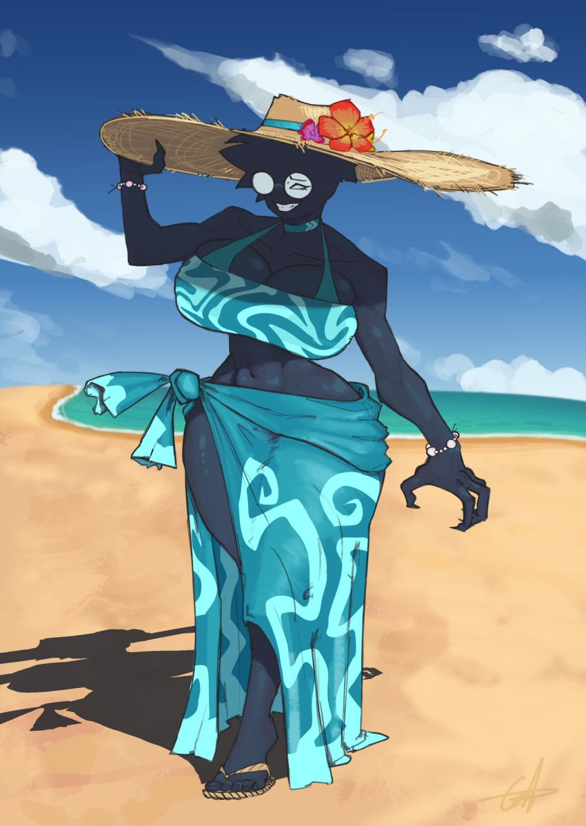 beach black_body breasts cereral claws female hat roxa_(cereral)