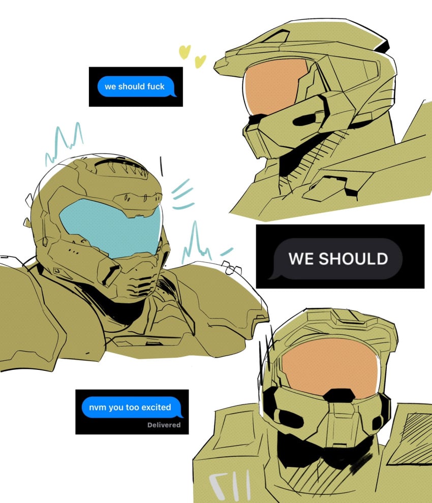 armor doom_slayer_(doom) gay halo_(game) jaxcian master_chief texting