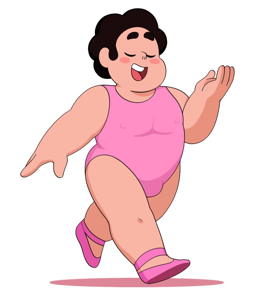 1boy 1male accurate_art_style ballerina ballet_slippers blush bulge cartoony chubby chubby_femboy chubby_male closed_eyes color colored dancing dark_hair digital_drawing_(artwork) digital_media_(artwork) gem_(species) happy hotfiresu human hybrid leotard male male_only nipple_bulge not_ai_generated open_mouth open_smile pectorals pink_leotard pink_shoes posing simple_shading smile smiling steven_quartz_universe steven_universe thick_legs thick_thighs