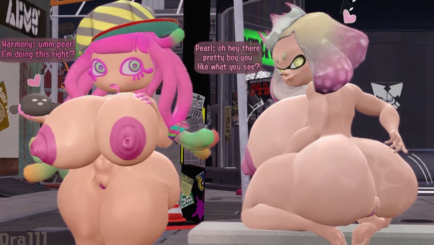 2girls 3d ass beauty_mark big_ass big_breasts breasts bubble_butt busty dra111_(artist) dragon316 duo female female_only gigantic_breasts green_eyes harmony_(splatoon) hat hi_res huge_ass huge_breasts kneeling light-skinned_female light_skin looking_back mole_under_mouth nintendo nipples nude nude_female pearl_(splatoon) pink_hair pseudo_hair puffy_nipples pussy smile splatoon splatoon_2 splatoon_3 standing tentacle_hair thick_thighs wide_hips yellow_eyes