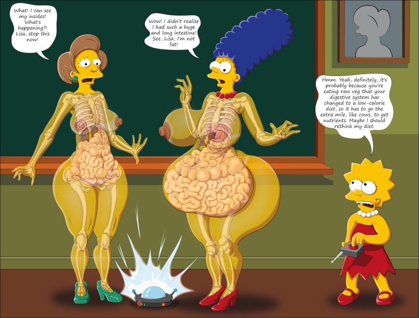 belly big_ass big_belly big_breasts bynshy chubby chubby_female edna_krabappel fat fat_ass fatty guts intestines lisa_simpson marge_simpson naked saggy_belly skeleton the_simpsons x-ray