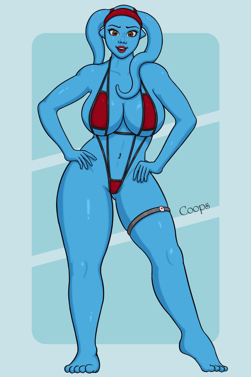 1girls aayla_secura alien alien_girl alien_humanoid bikini blue_skin elfo42xd female star_wars thick_thighs thighs twi'lek