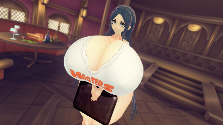 1girls 3d big_breasts blue_hair breasts busty cleavage clothed clothing danganronpa danganronpa_v3 female female_only gigantic_breasts glasses hooters hooters_uniform huge_breasts human hyper hyper_breasts jinvin koikatsu large_breasts long_hair looking_at_viewer shirogane_tsumugi smile smooth_skin solo waitress