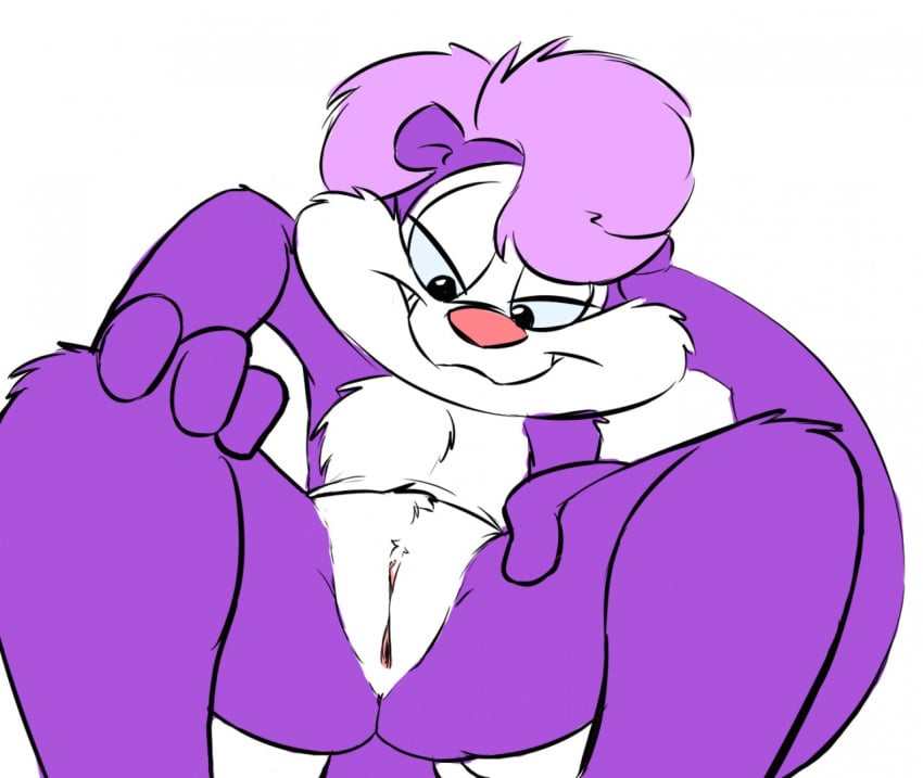 bow breasts clitoris female fifi_la_fume presenting purple_fur pussy skunk smile solo spread_legs spreading tiny_toon_adventures tiny_toons warner_brothers