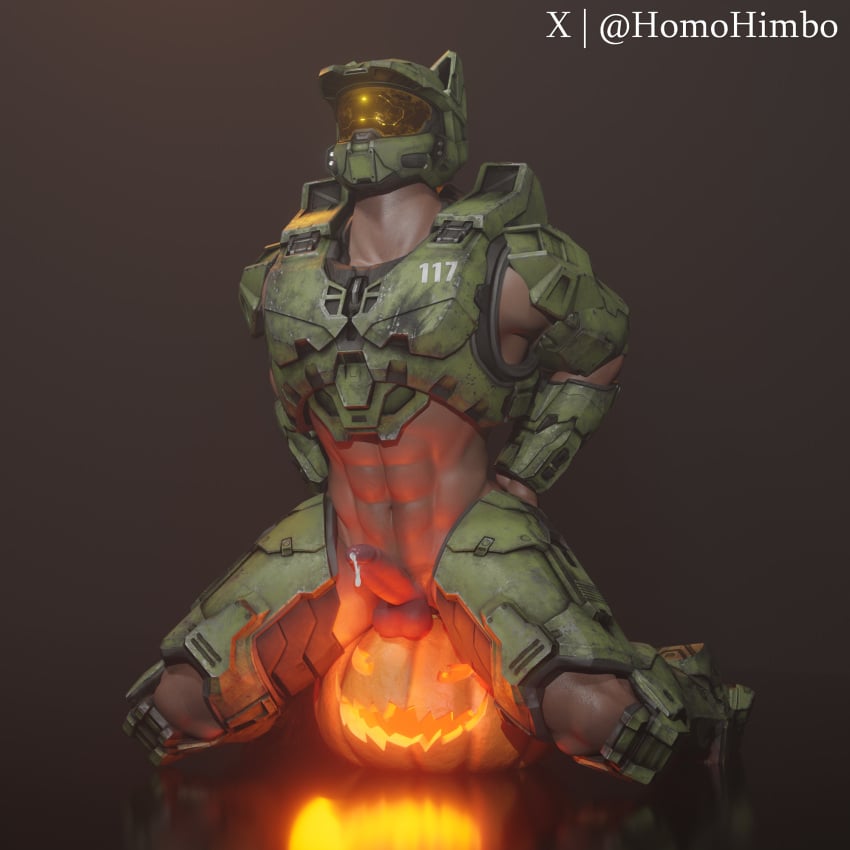 3d anal anal_insertion anal_sex armor armored_boots armored_male artist_name ass cat_ears cum cumshot gay gay_male halloween halo halo_(game) halo_(series) homohimbo master_chief muscle muscles penis pumpkin