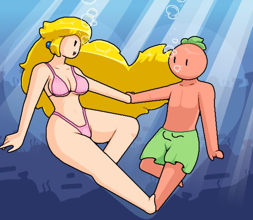 big_ass big_breasts big_thighs bikini bubbles happy heart mario_(series) okami_tomato pink_bikini princess_peach super_mario_bros. tomato_(okami_tomato) underwater wholesome