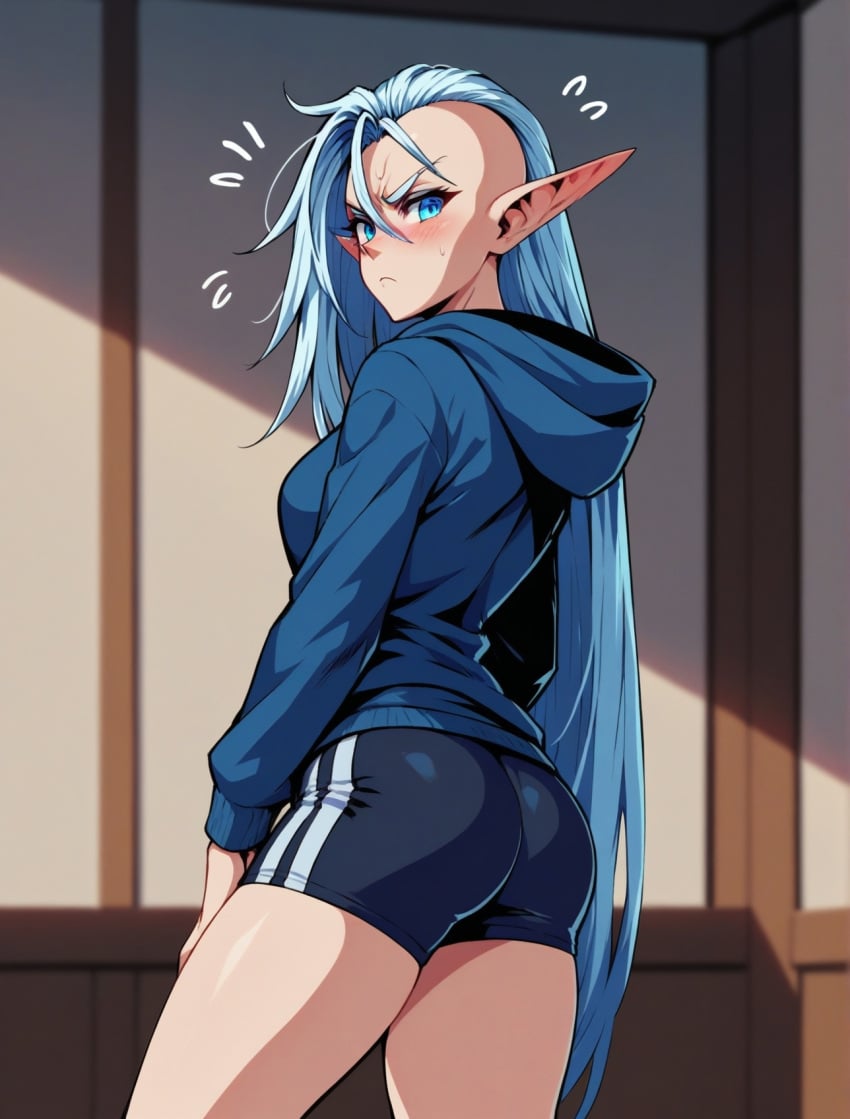 1girls aeldari ai ai_generated alien alien_girl eldar elf_ears hoodie image_set shorts warhammer_(franchise) warhammer_40k yvraine