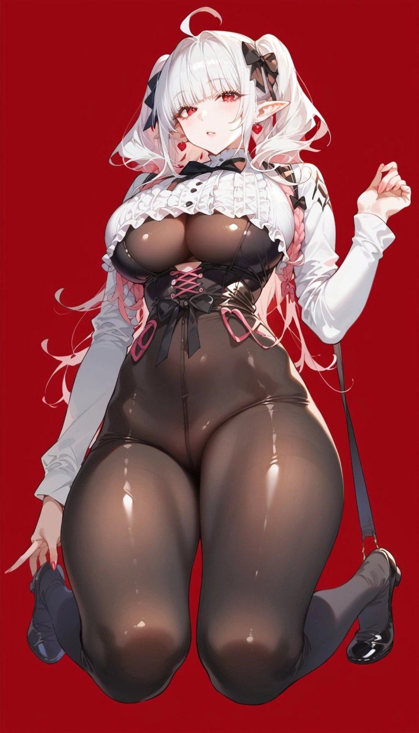 1girls anime_style artist_request big_breasts female image_set tagme_(artist) thick_thighs tight_clothing tight_fit white_hair