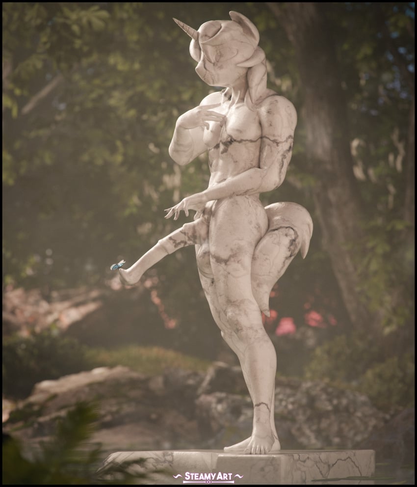 3d_(artwork) absurd_res animal_genitalia animal_penis anthro anthro_male big_penis digital_media_(artwork) equid equine equine_genitalia equine_penis feet friendship_is_magic genitals hasbro hi_res horn humanoid_feet long_penis male male_only mammal marble marble_statue medial_ring my_little_pony mythological_creature mythological_equine mythology nude penis plant plantigrade sculpture shining_armor_(mlp) solo statue steamyart tree unicorn water