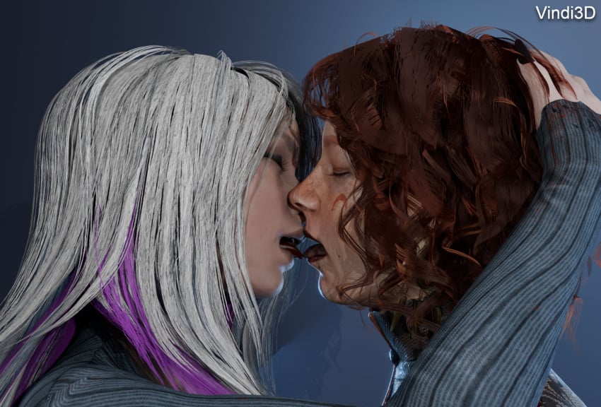 3d blender dbd dead_by_daylight french_kiss kissing mikaela_reid sable_ward vindi3d