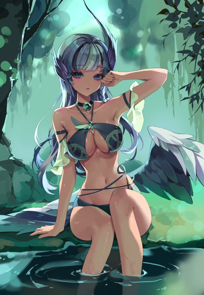 1girls afk_journey big_breasts bikini breasts female light-skinned_female lily_may solo solo_female solo_focus