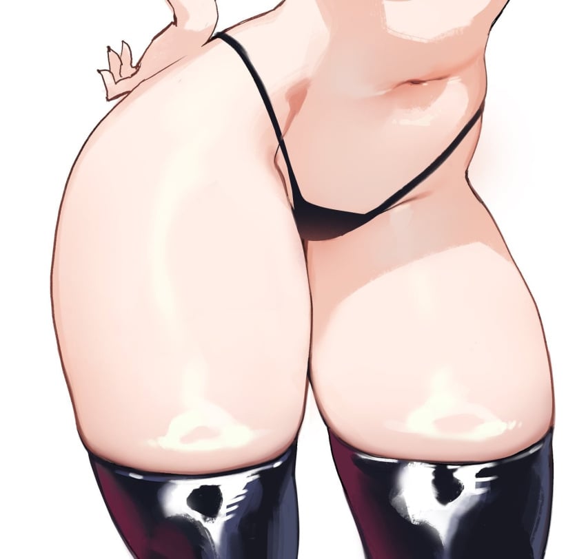 1girls artist_request compact_body female simple_background stockings tagme_(artist) thick thick_thighs thighs