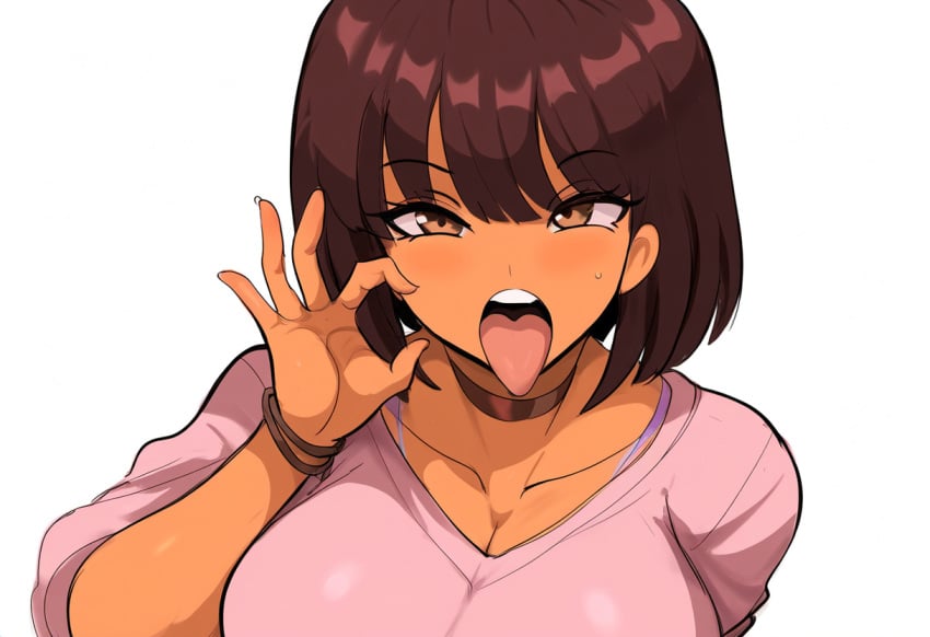 1girls ai_generated dark-skinned_female dark_skin dora_marquez dora_the_explorer facing_viewer fellatio_gesture female inviting_to_sex large_breasts latina looking_at_viewer mullon novelai open_mouth solo suggestive suggestive_gesture tongue