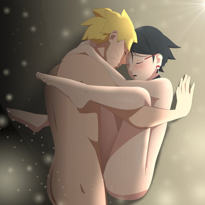 1boy 1girls against_wall black_hair blonde_hair blush boruto:_two_blue_vortex boruto_sex closed_eyes earrings female_penetrated glasses male/female naruto naruto_(series) optimystic sarada_uchiha scar straight teenage_boy teenage_girl teenager uzumaki_boruto vaginal_penetration whiskers