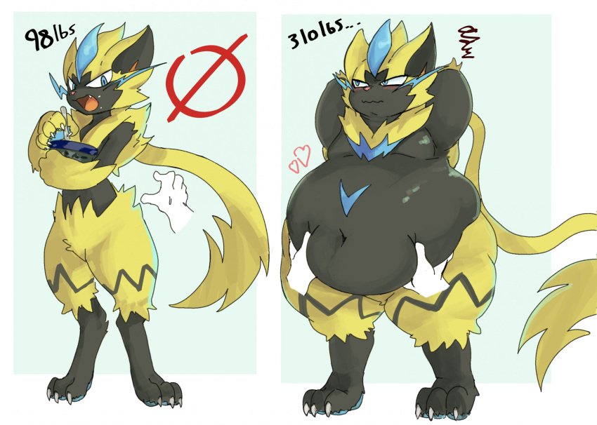 :3 before_and_after belly_grope big_belly chubby cute fat groping groping_belly gropping obese pokemon pokemon_(species) tagme zeraora