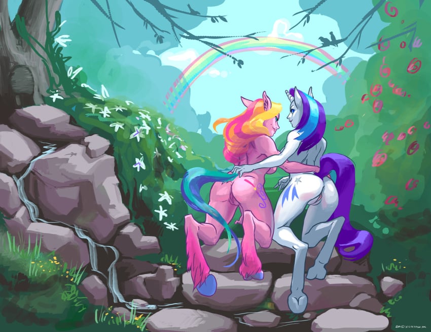 2girls a_very_pony_place anthro ass earth_pony equine female female_only glory humanoid_face kriscrash mlp_g1 mlp_g3 my_little_pony my_little_pony_'n_friends my_little_pony_(2003) nature pony smooth_skin tagme toola_roola unicorn unicorn_pony vagina