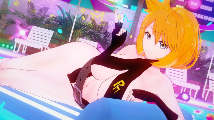 16:9_aspect_ratio 3d ass belt black_gloves blonde_hair blue_eyes breasts clothing elbow_gloves female female fingerless_gloves gloves high_resolution huge_ass huge_breasts kasumi_(pokemon) large_ass large_breasts looking_at_viewer lying misty_(pokemon_hgss) navel on_side orange_hair pokemon pokemon_character pool poolside revealing_clothes short_hair smile solo swimsuit thick_ass umbrella v very_high_resolution