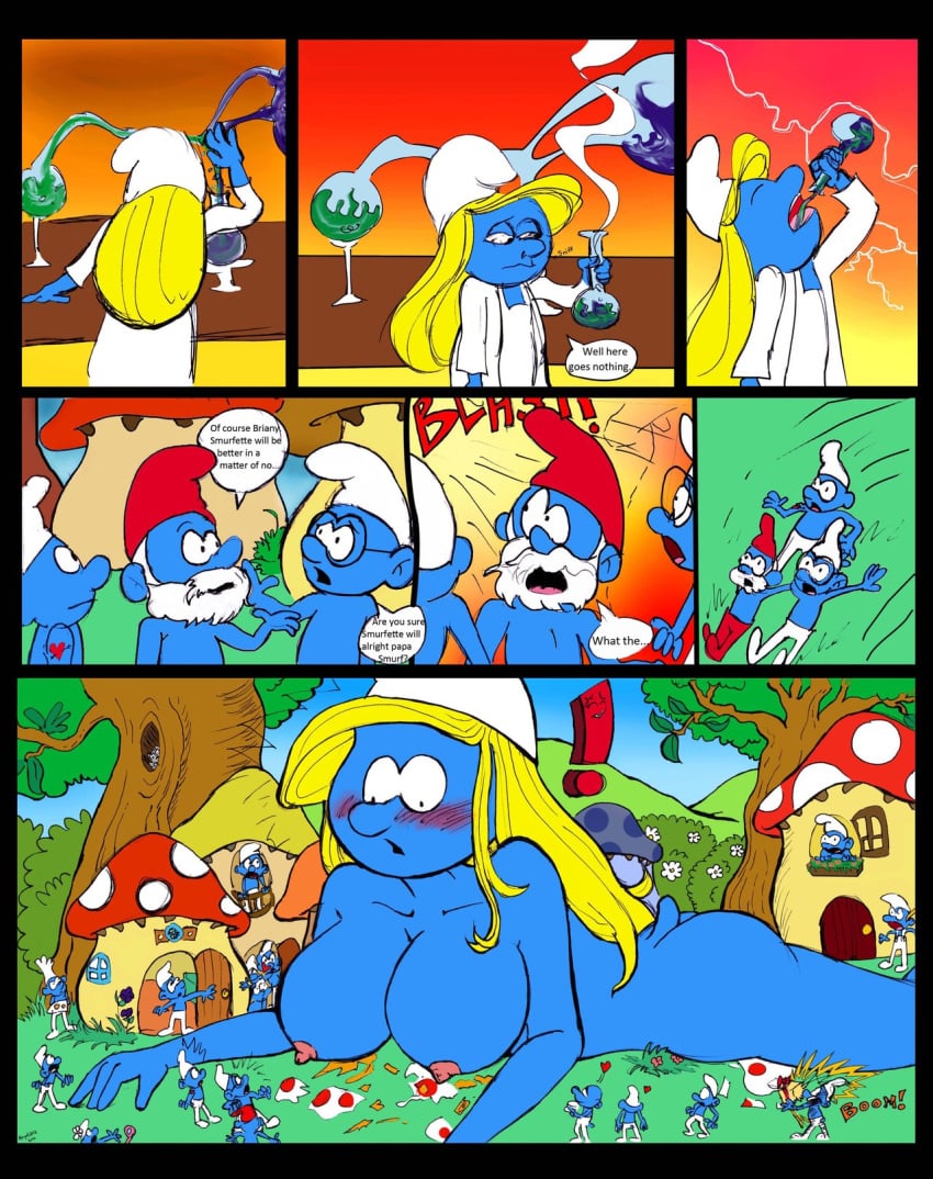 angel2012 brainy_smurf comic giantess greedy_smurf handy_smurf hefty_smurf jokey_smurf papa_smurf smurfette the_smurfs vanity_smurf