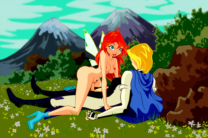 1boy 1girls bloom_(winx_club) blue_eyes breasts canon_couple charmix clothed_male_nude_female duo fairy fairy_wings female high_heels lipstick male mascara naked naked_footwear naked_heels nude penis pubic_hair pussy rainbow_(animation_studio) red_hair sex sky_(winx_club) straight tagme unseen_male_face winx_club zfive